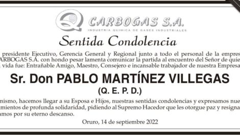 Condolencias por la partida de Pablo Martínez Villegas
