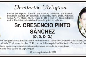 Cresencio Pinto Sánchez, invitación a la Santa Misa por su fallecimiento