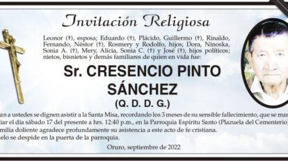 Cresencio Pinto Sánchez, invitación a la Santa Misa por su fallecimiento