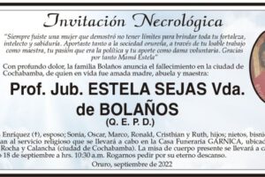 Invitación Necrológica de Estela Sejas Vda. de Bolaños