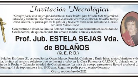 Invitación Necrológica de Estela Sejas Vda. de Bolaños