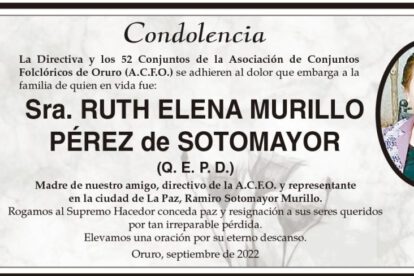 Condolencia por Ruth Elena Murillo Pérez