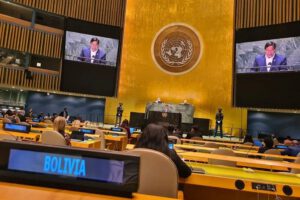 Luis Arce interviniendo en la ONU
