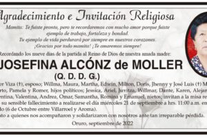 Agradecimiento e Invitación Religiosa por Josefina Alcónz de Moller