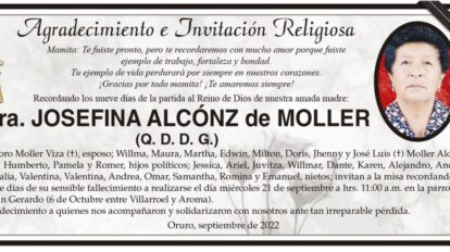 Agradecimiento e Invitación Religiosa por Josefina Alcónz de Moller