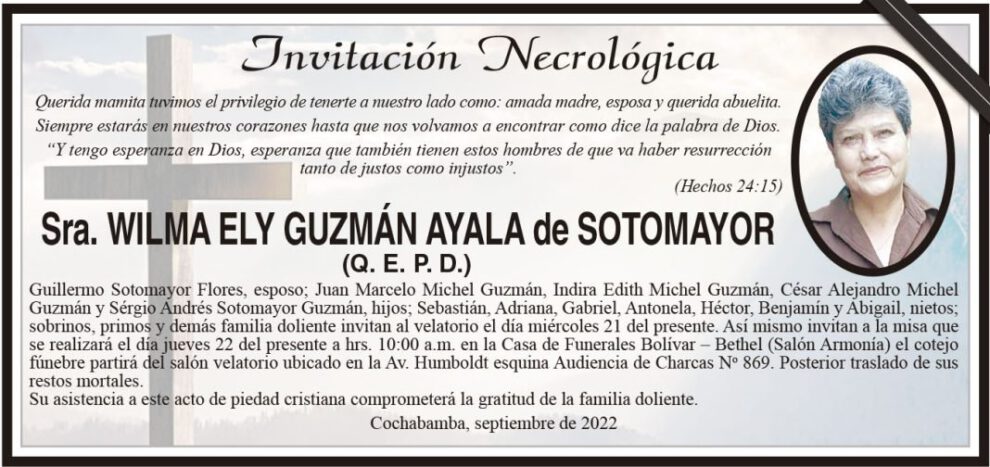 Invitación Necrológica de Wilma Ely Guzmán Ayala