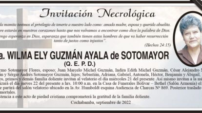 Invitación Necrológica de Wilma Ely Guzmán Ayala