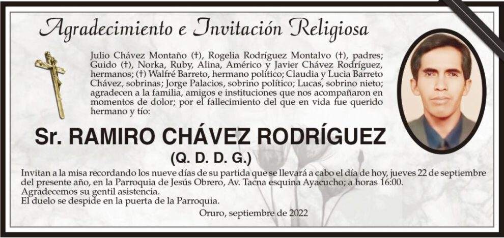 Agradecimiento e Invitación Religiosa por Ramiro Chávez Rodríguez