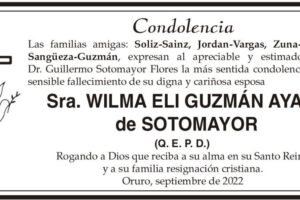 Condolencia por el fallecimiento de Wilma Eli Guzmán Ayala