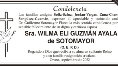 Condolencia por el fallecimiento de Wilma Eli Guzmán Ayala