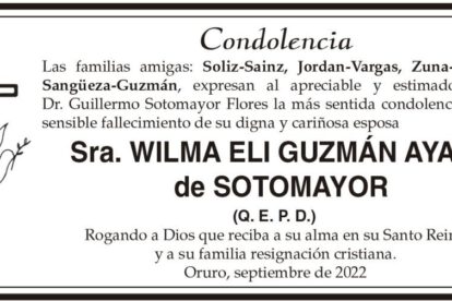 Condolencia por el fallecimiento de Wilma Eli Guzmán Ayala