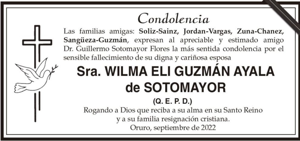 Condolencia por el fallecimiento de Wilma Eli Guzmán Ayala