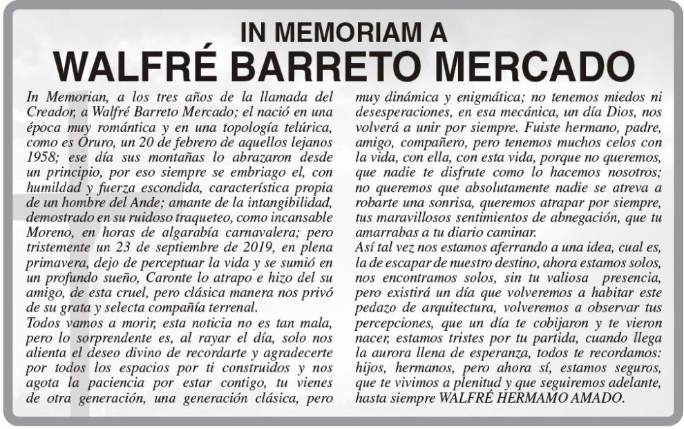 Obituario de Walfré Barreto Mercado