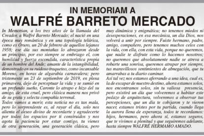 Obituario de Walfré Barreto Mercado