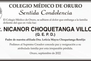 Sentida Condolencia por Nicanor Choquetanga Villca