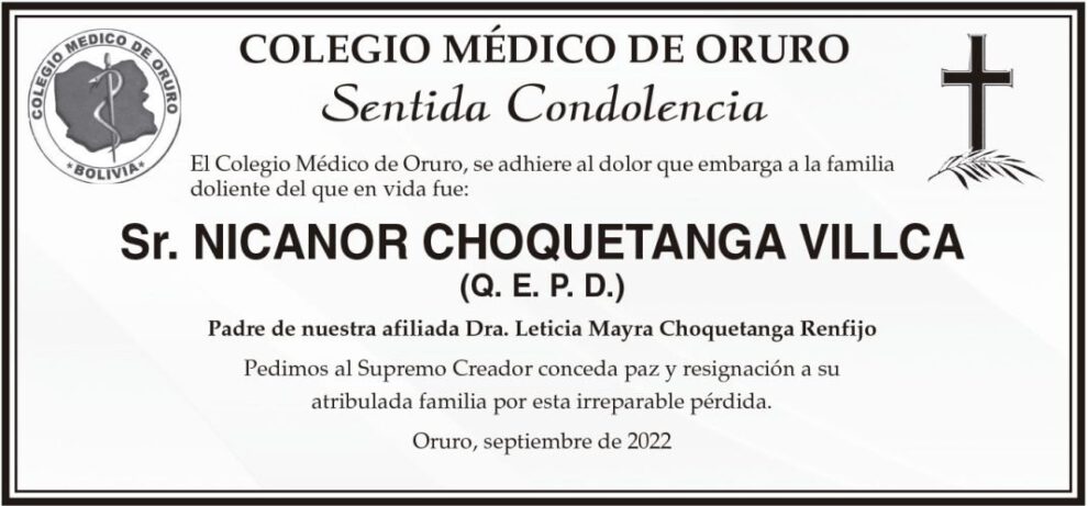 Sentida Condolencia por Nicanor Choquetanga Villca