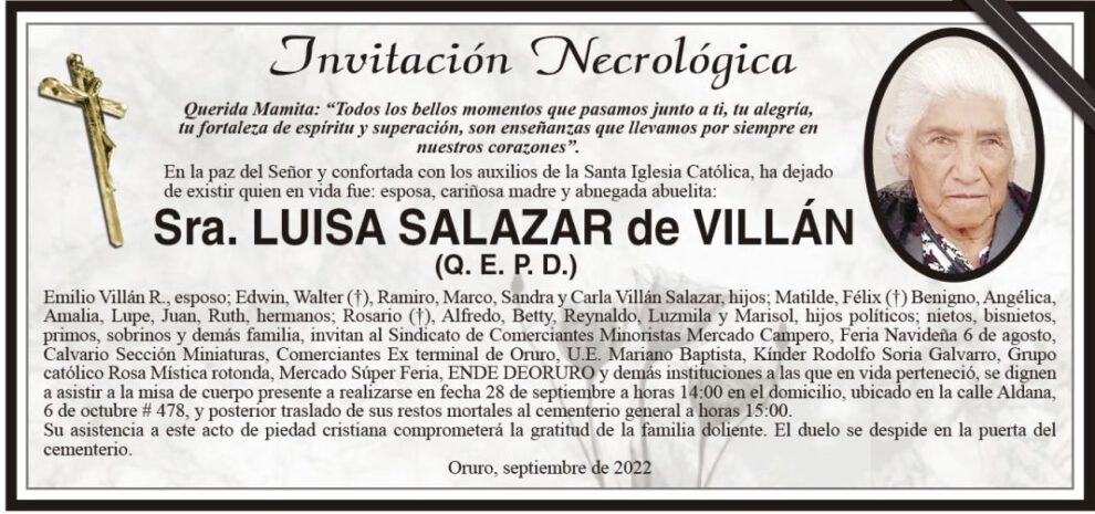 Necrológica Luisa Salazar de Villán