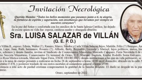 Invitación Necrológica de Luisa Salazar de Villán