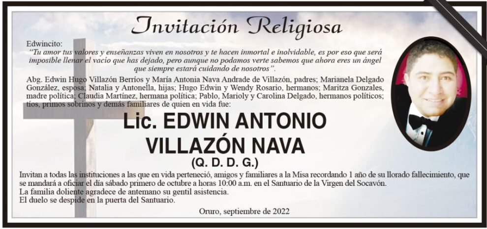 Lic. Edwin Antonio Villazón Nava, Misa recordatoria en Oruro