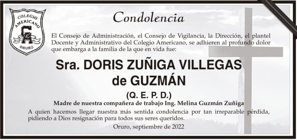 Condolencia por la Sra. Doris Zuñiga Villegas