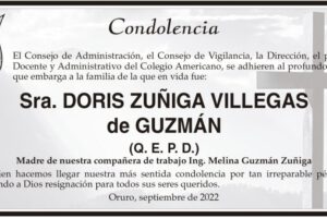 Condolencia por la Sra. Doris Zuñiga Villegas
