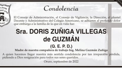 Condolencia por la Sra. Doris Zuñiga Villegas