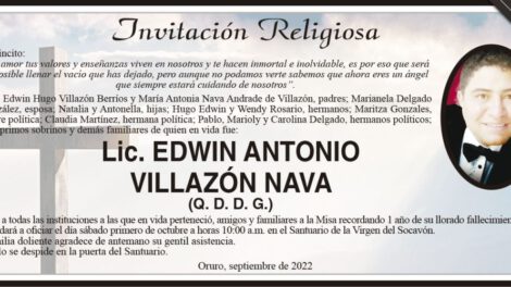Lic. Edwin Antonio Villazón Nava invitación a misa recordatoria