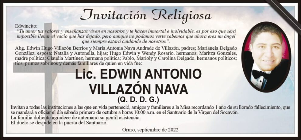 Lic. Edwin Antonio Villazón Nava invitación religiosa