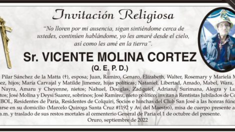 Invitación Religiosa para Vicente Molina Cortez