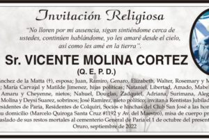 Invitación Religiosa para Vicente Molina Cortez