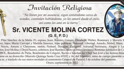 Invitación Religiosa para Vicente Molina Cortez