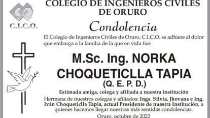 Condolencia por Norka Choqueticlla Tapia
