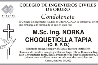 Condolencia por Norka Choqueticlla Tapia