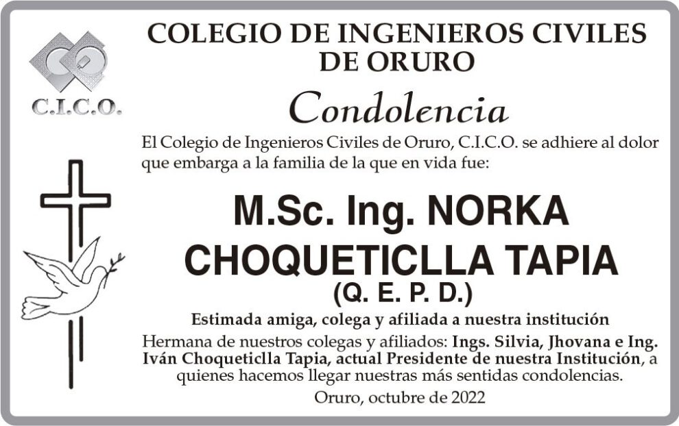 Condolencia por Norka Choqueticlla Tapia