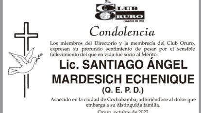Condolencia por el fallecimiento del Lic. Santiago Ángel Mardesich Echenique
