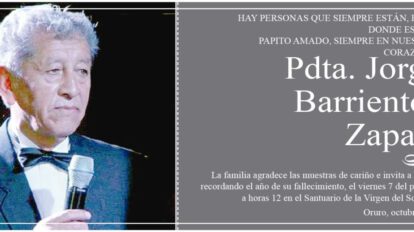 Necrológico de Pdta. Jorge Barrientos Zapata