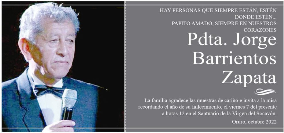 Necrológico de Pdta. Jorge Barrientos Zapata