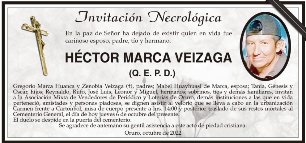 Invitación Necrológica: Héctor Marca Veizaga
