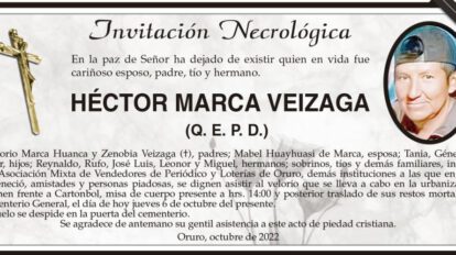 Invitación Necrológica: Héctor Marca Veizaga