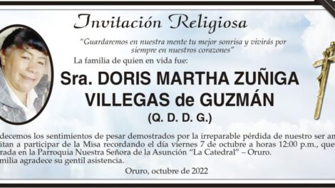 Invitación Religiosa para Doris Martha Zuñiga Villegas