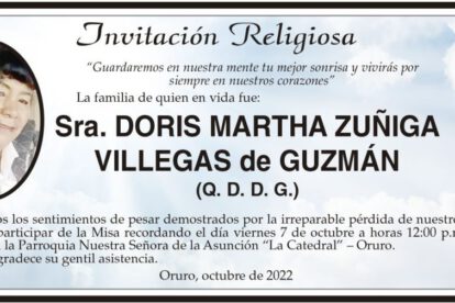 Obituario de Doris Martha Zuñiga Villegas