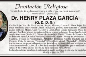 Invitación religiosa para Dr. Henry Plaza García