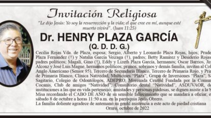 Invitación religiosa para Dr. Henry Plaza García