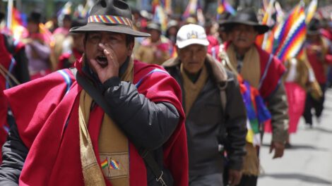 Ponchos Rojos durante una manifestación