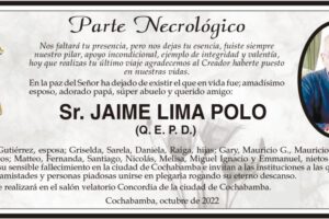 Parte Necrológico de Jaime Lima Polo