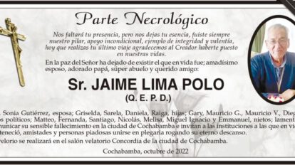 Parte Necrológico de Jaime Lima Polo