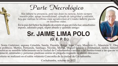 Parte Necrológico de Jaime Lima Polo