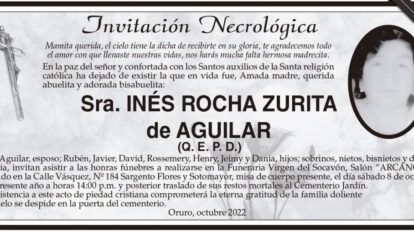 Invitación Necrológica de Inés Rocha Zurita