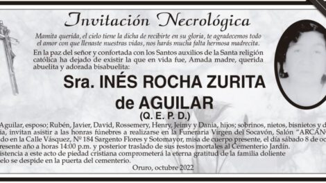 Invitación Necrológica de Inés Rocha Zurita