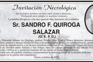 Invitación Necrológica: Sr. Sandro F. Quiroga Salazar (Q. E. P. D.)